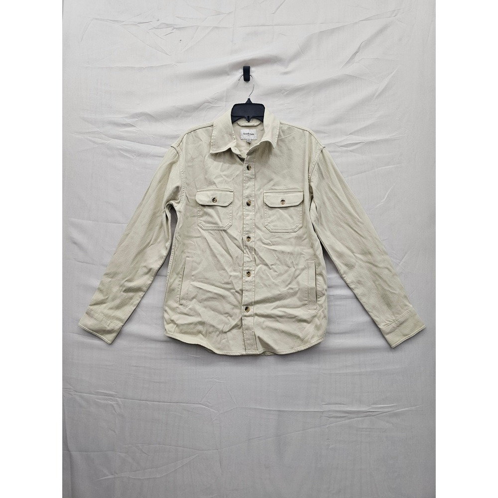 Goodfellow & Co Mens Vintage Utility Shirt Beige Cotton Twill Button‎ Up S NEW